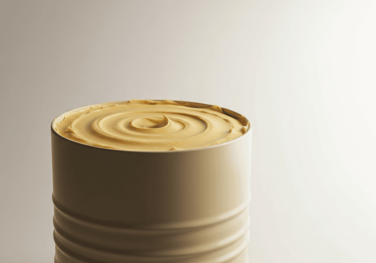 Industrial drum of bulk unrefined shea butter